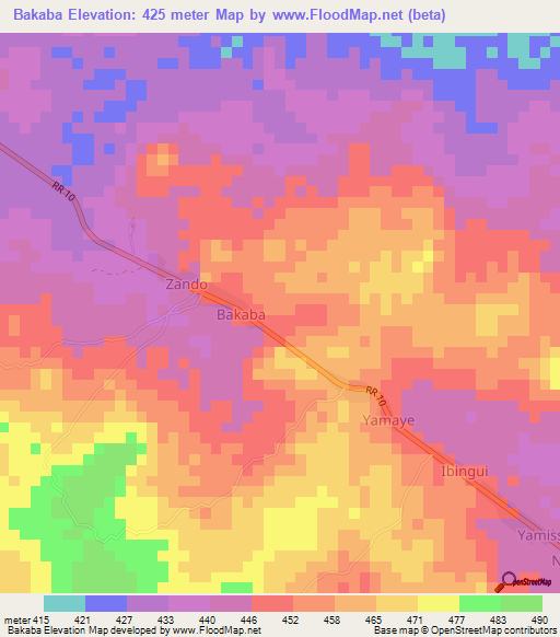Bakaba,Central African Republic Elevation Map