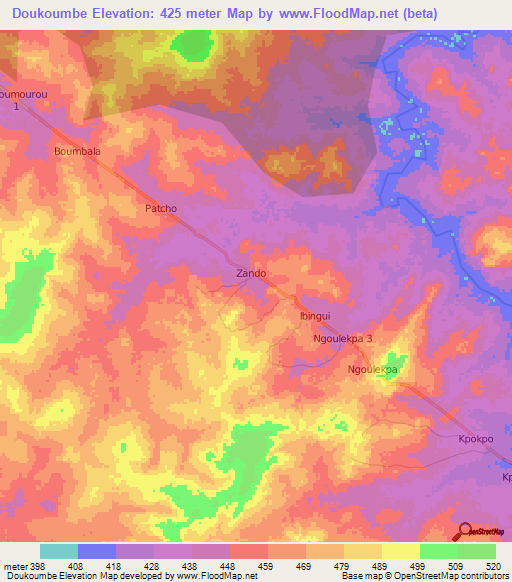 Doukoumbe,Central African Republic Elevation Map