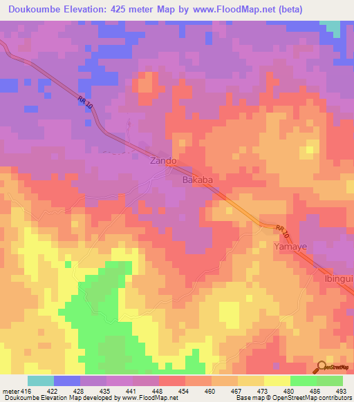 Doukoumbe,Central African Republic Elevation Map