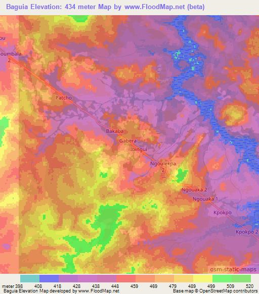 Baguia,Central African Republic Elevation Map