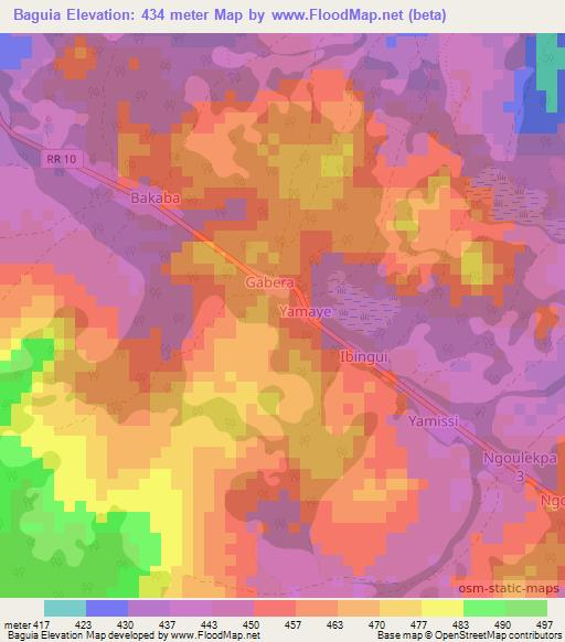 Baguia,Central African Republic Elevation Map