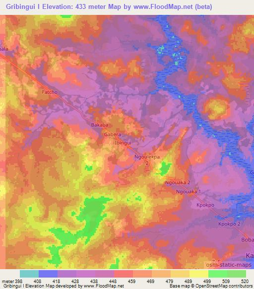 Gribingui I,Central African Republic Elevation Map
