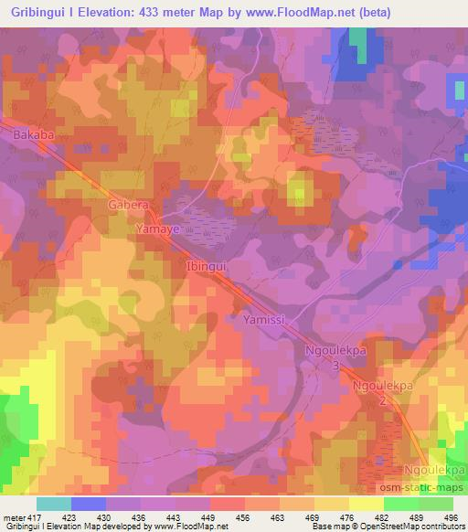 Gribingui I,Central African Republic Elevation Map