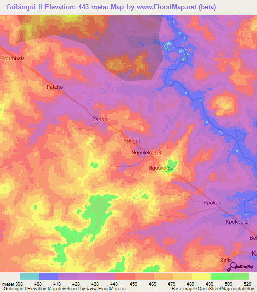 Gribingui II,Central African Republic Elevation Map