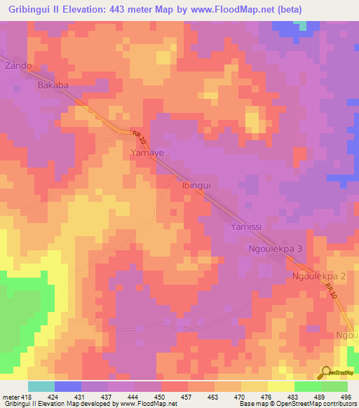 Gribingui II,Central African Republic Elevation Map