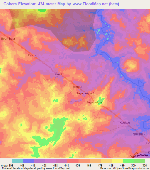 Gobera,Central African Republic Elevation Map