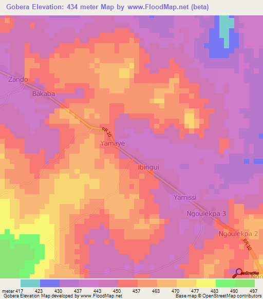 Gobera,Central African Republic Elevation Map