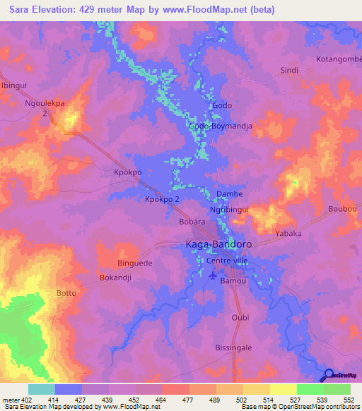 Sara,Central African Republic Elevation Map