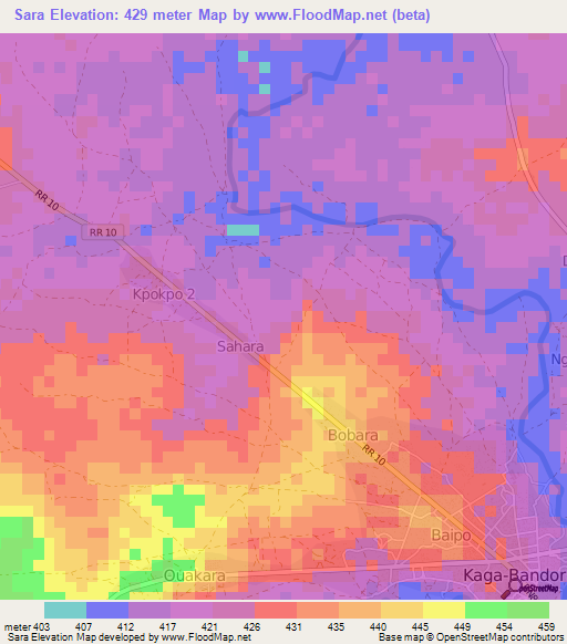 Sara,Central African Republic Elevation Map