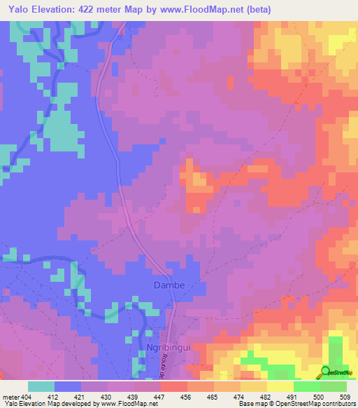 Yalo,Central African Republic Elevation Map