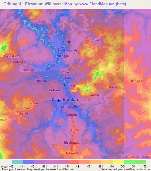 Gribingui I,Central African Republic Elevation Map