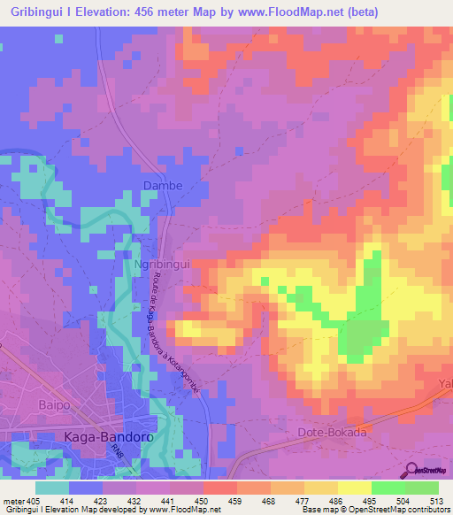 Gribingui I,Central African Republic Elevation Map