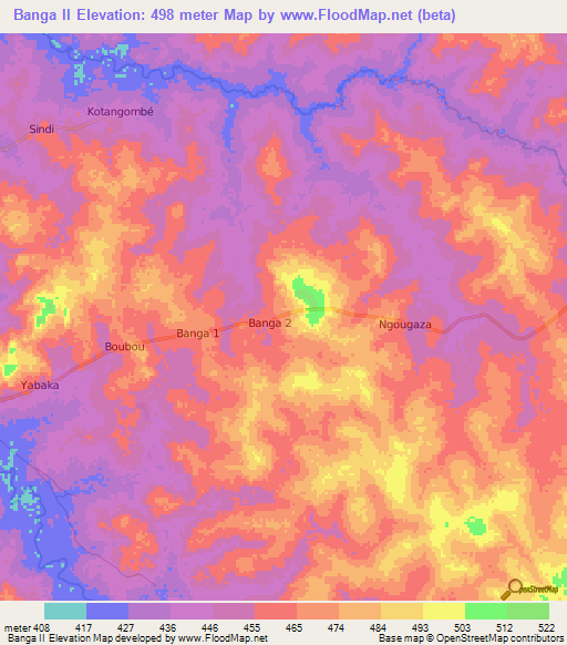 Banga II,Central African Republic Elevation Map