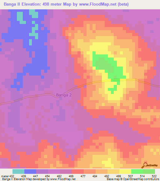 Banga II,Central African Republic Elevation Map