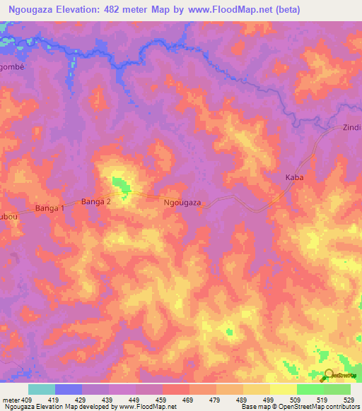 Ngougaza,Central African Republic Elevation Map