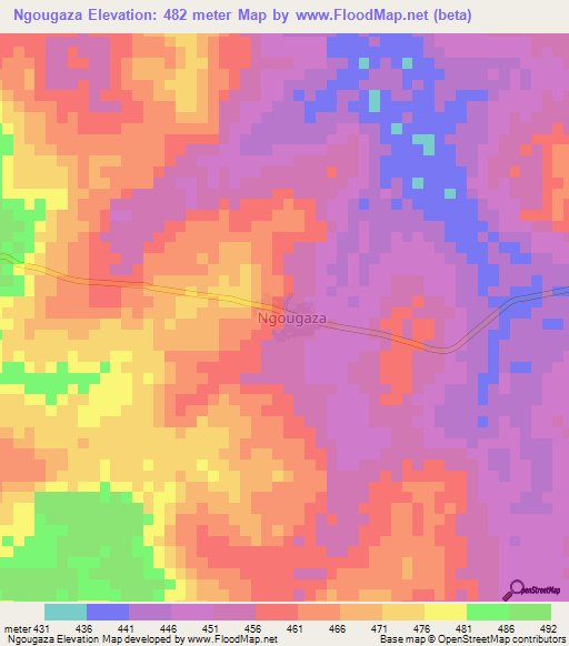 Ngougaza,Central African Republic Elevation Map