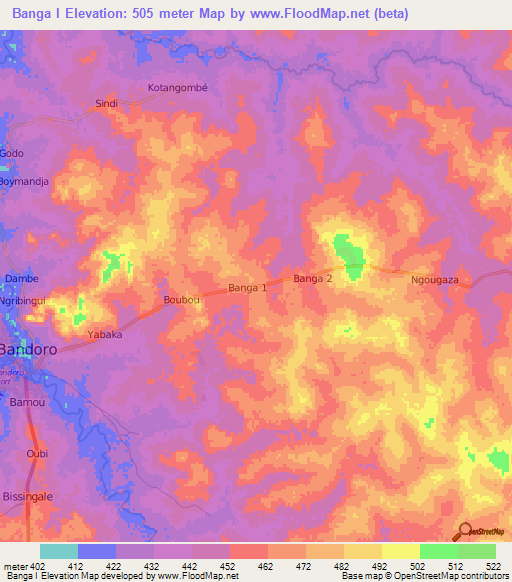 Banga I,Central African Republic Elevation Map