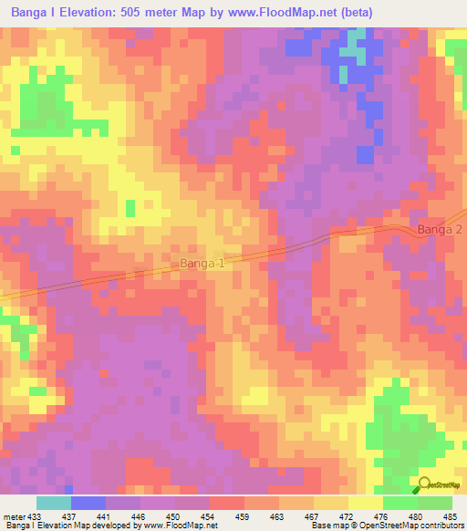 Banga I,Central African Republic Elevation Map