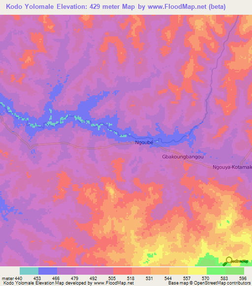 Kodo Yolomale,Central African Republic Elevation Map