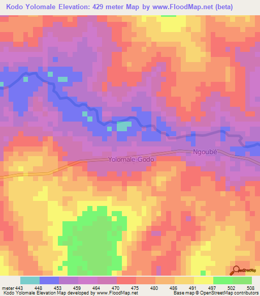 Kodo Yolomale,Central African Republic Elevation Map