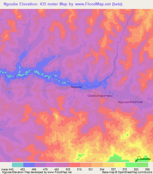 Ngoube,Central African Republic Elevation Map