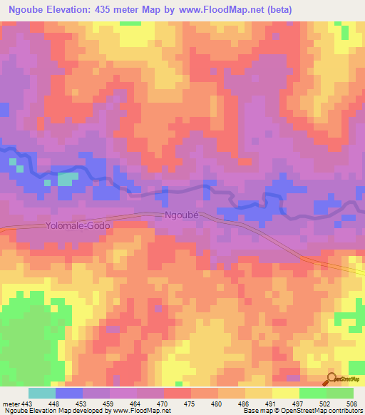 Ngoube,Central African Republic Elevation Map