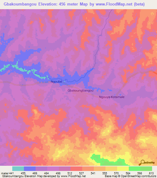 Gbakoumbangou,Central African Republic Elevation Map