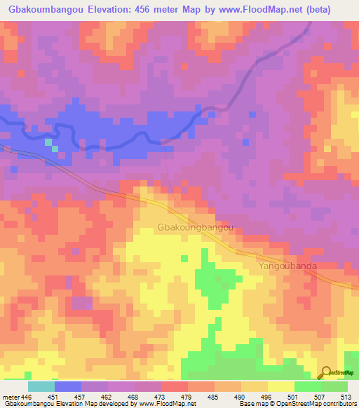 Gbakoumbangou,Central African Republic Elevation Map