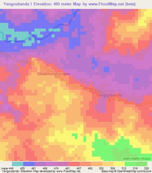 Yangoubanda I,Central African Republic Elevation Map
