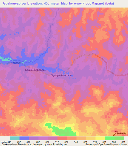 Gbakouyabrou,Central African Republic Elevation Map
