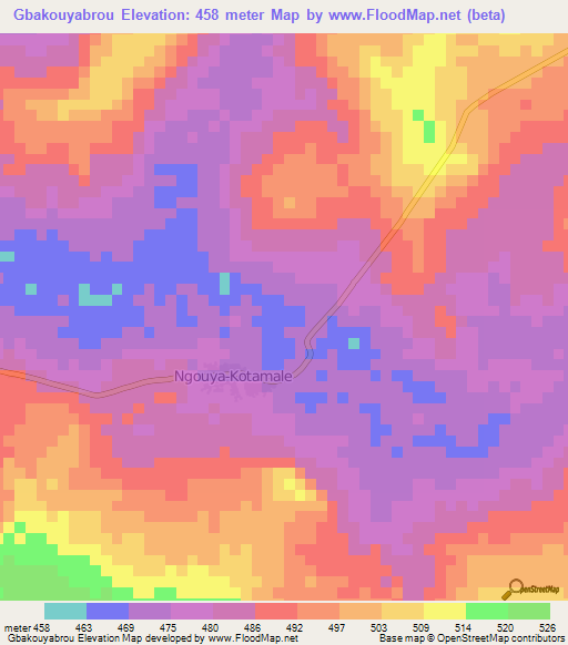 Gbakouyabrou,Central African Republic Elevation Map