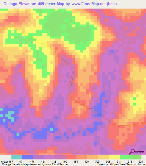 Ouanga,Central African Republic Elevation Map