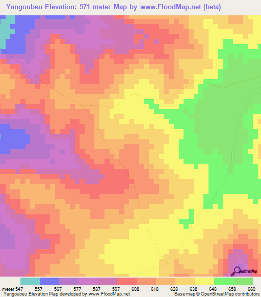 Yangoubeu,Central African Republic Elevation Map