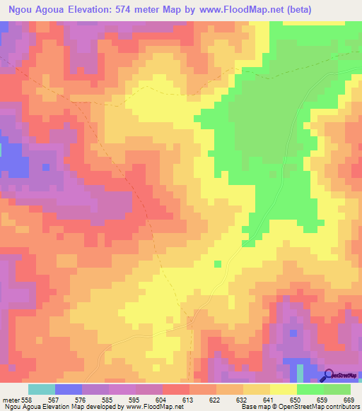 Ngou Agoua,Central African Republic Elevation Map