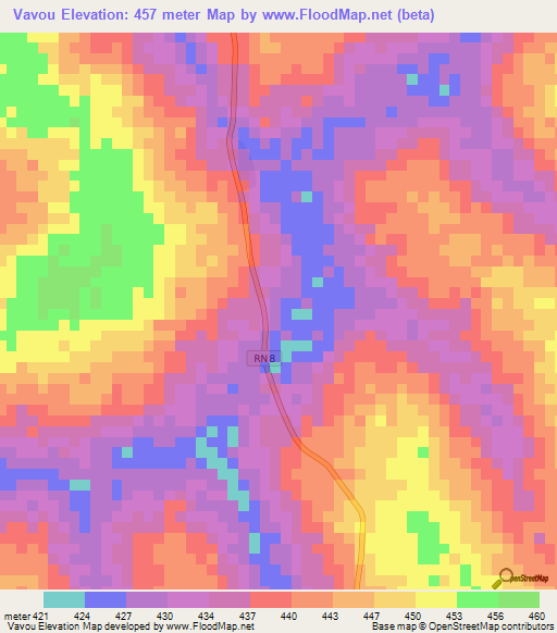 Vavou,Central African Republic Elevation Map