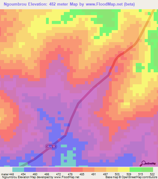 Ngoumbrou,Central African Republic Elevation Map