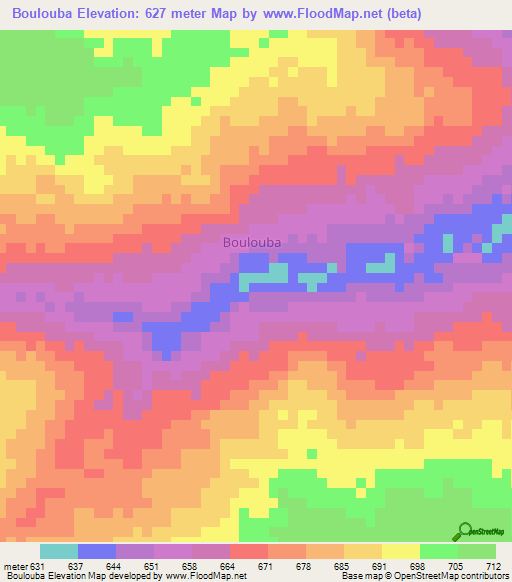 Boulouba,Central African Republic Elevation Map