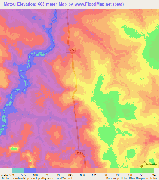 Matou,Central African Republic Elevation Map