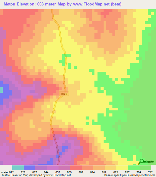 Matou,Central African Republic Elevation Map