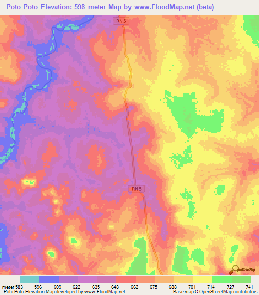 Poto Poto,Central African Republic Elevation Map