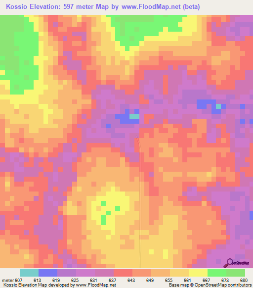 Kossio,Central African Republic Elevation Map