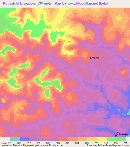 Koueatchi,Central African Republic Elevation Map