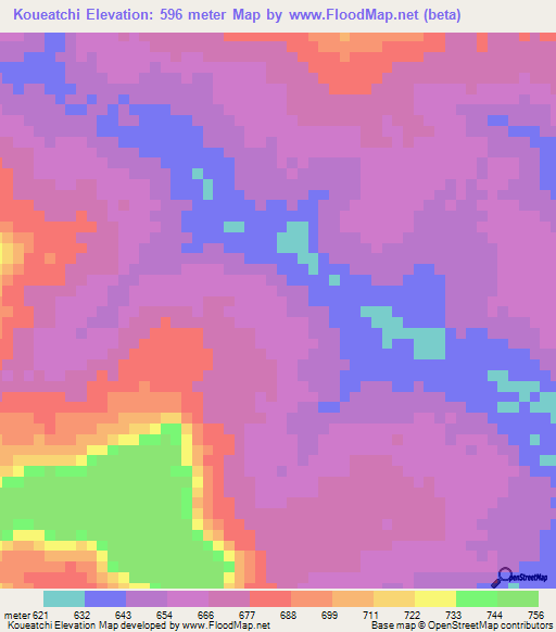 Koueatchi,Central African Republic Elevation Map