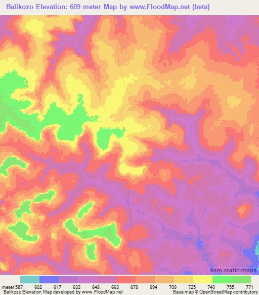 Balikozo,Central African Republic Elevation Map