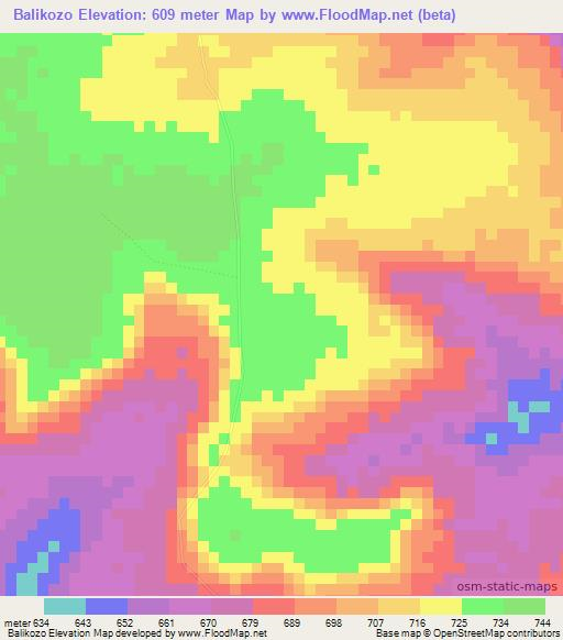 Balikozo,Central African Republic Elevation Map