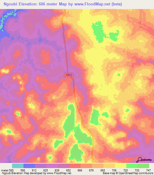 Ngoubi,Central African Republic Elevation Map