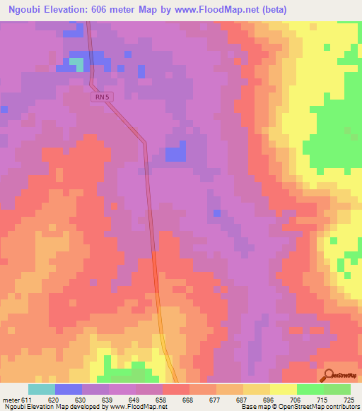 Ngoubi,Central African Republic Elevation Map