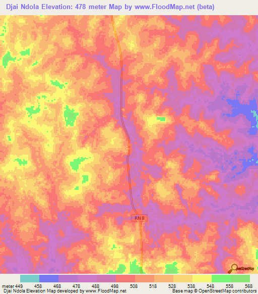 Djai Ndola,Central African Republic Elevation Map