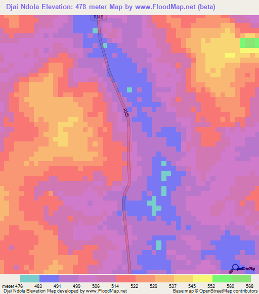 Djai Ndola,Central African Republic Elevation Map