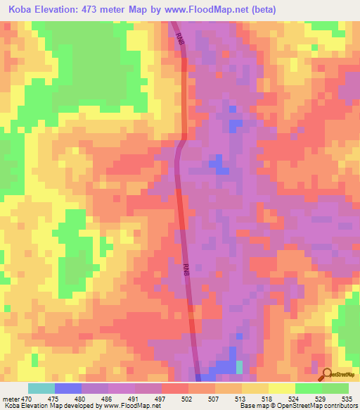 Koba,Central African Republic Elevation Map